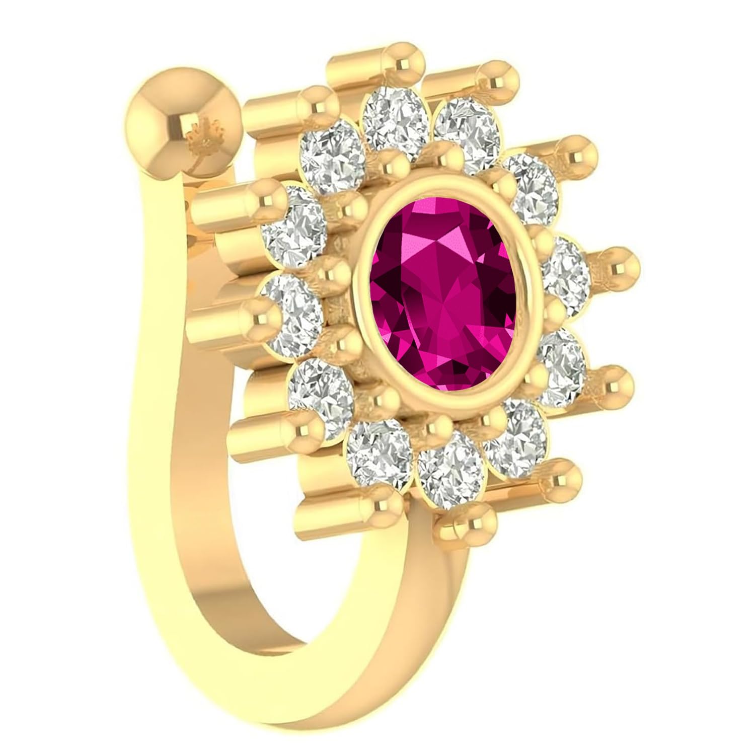 vama FASHION Gold Plated Ruby Stone Non Piercing Clip on Nosepin Without Hole Pressing Type Press Nose Ring For Women & Girls-picture-34