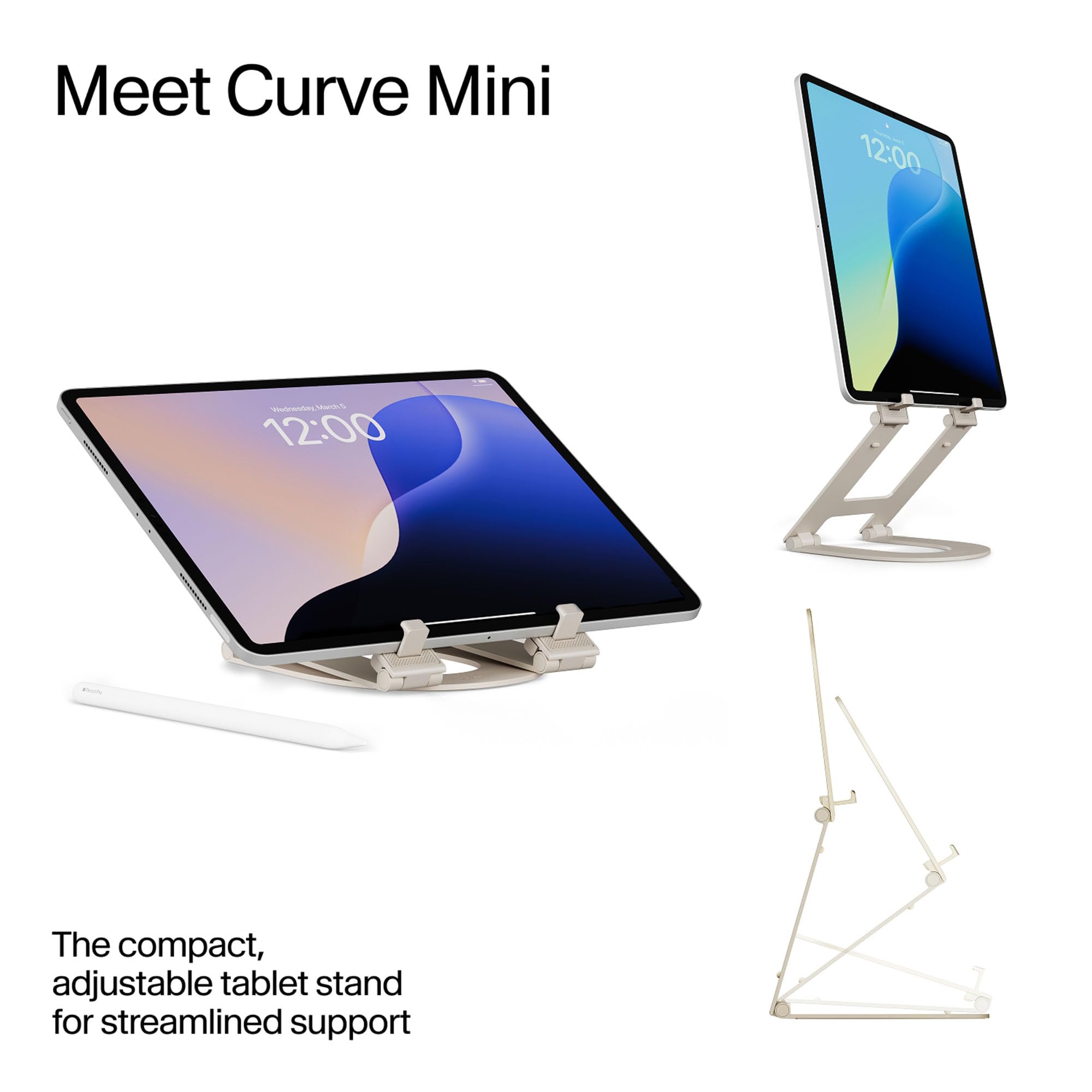 Twelve South Curve Mini Soporte para Tableta, Portátil, Ajustable de 15.2 cm Elevador Ergonómico para Trabajo, Dibujo, Stream, Plegable, Diseño Ligero, Dune
