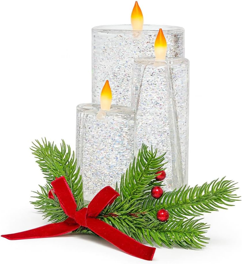 Christmas Tabletop Snow Globe Candle Water Spinning LED Lighted Acrylic Candle Décor Battery Operated Christmas Decoration (6.8" H x 4.8" W x 4.8" D) by Moments in Time