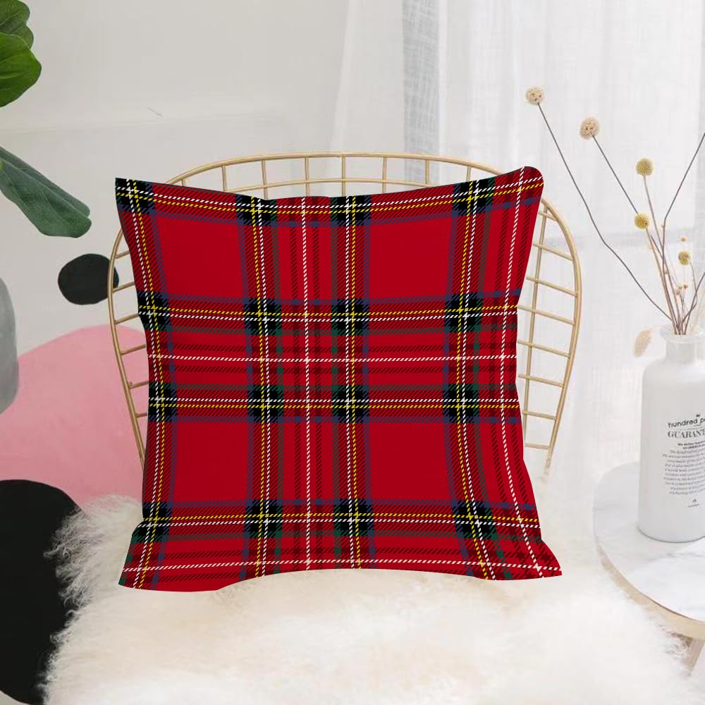 HYOSXW Cushion Cover,Throw Pillow Case Home Decorative for Living Room Bedroom Sofa Chair 16X16 Inch,Red plaid, Western European culture inspired by abstract tartan motif d,Pillowcase 40X40cm