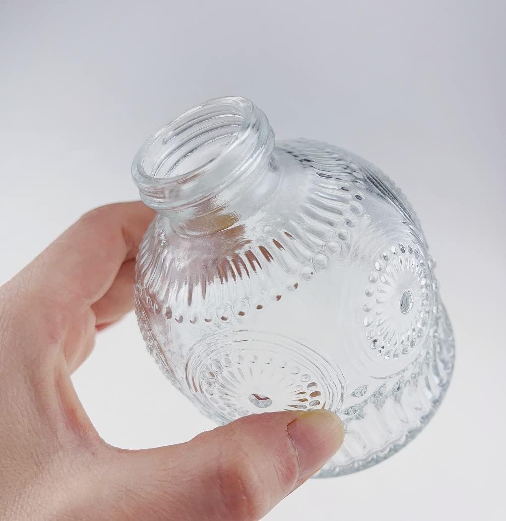 MEETOZ Glass Bud Vases Set of 6,Mini Vintage Bottles,for Home Wedding Party Event Office,Petite Modern Glass Flower Vase Floral Arrangements (Transparent-X) - Image 2