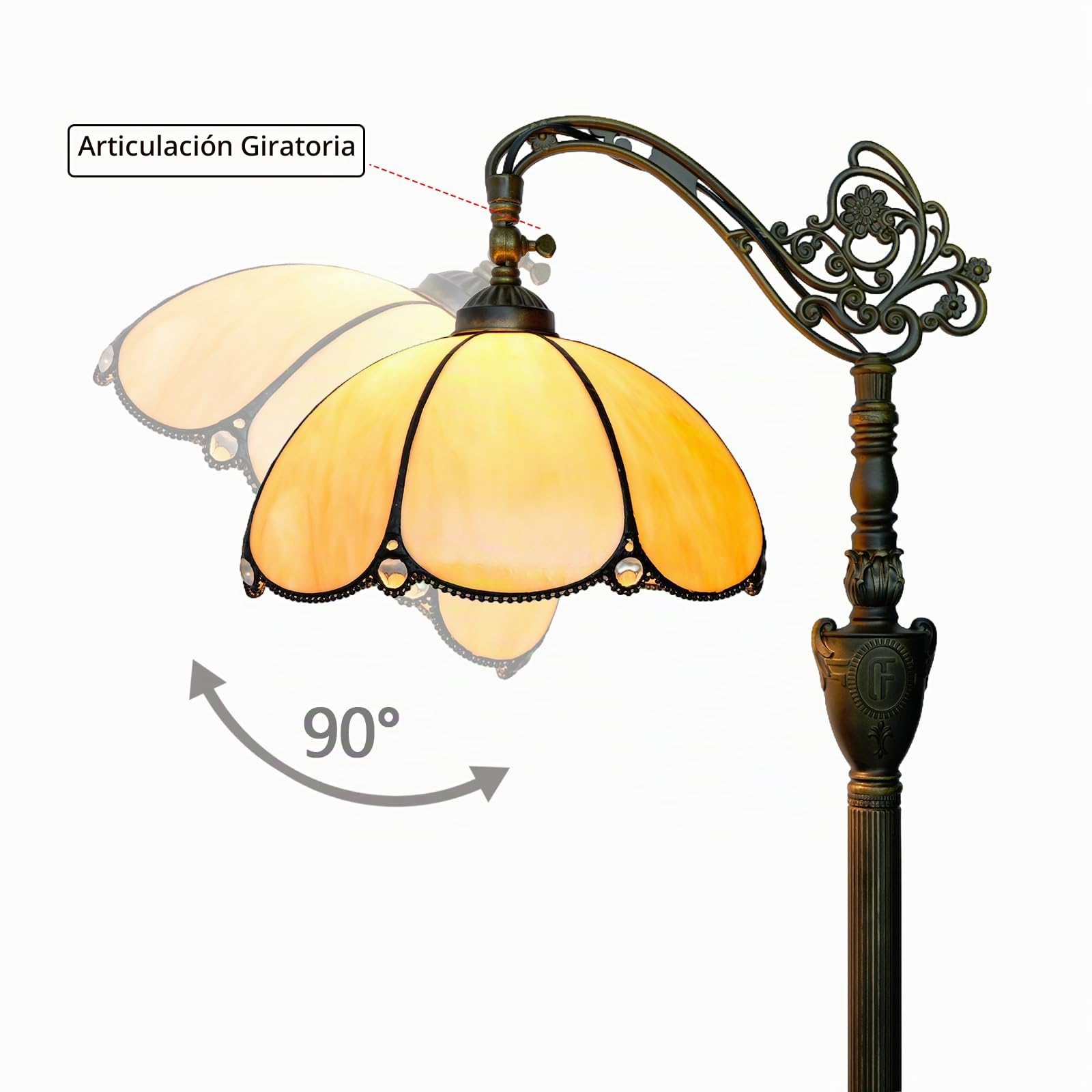 Lámpara de pie Tiffany con pantalla de vitral ajustable en ángulo Lámpara de pie de lectura estilo rústico con cuello de cisne Lámpara de pie esquinera estilo Tiffany