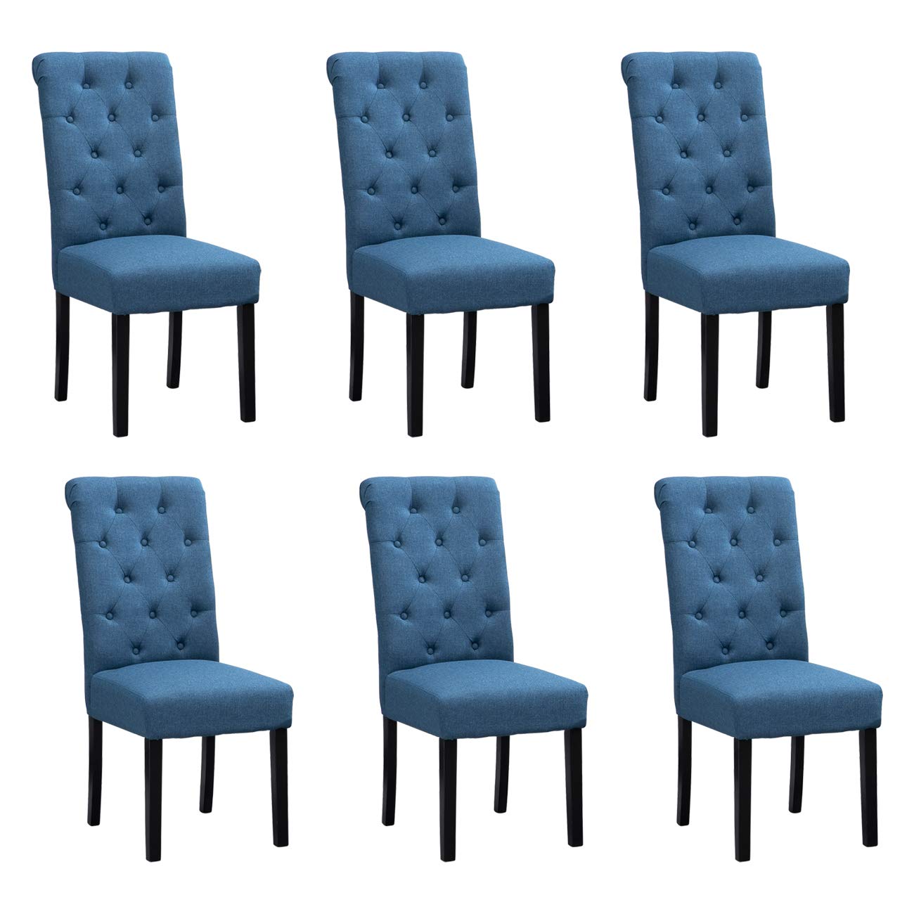 nozamaUpholstered Dining Chairs set of 2 Soft Padded Seat Kitchen Chairs Fabric Accent Dining Chair High Back Classic Dining Room (Blue, 6)