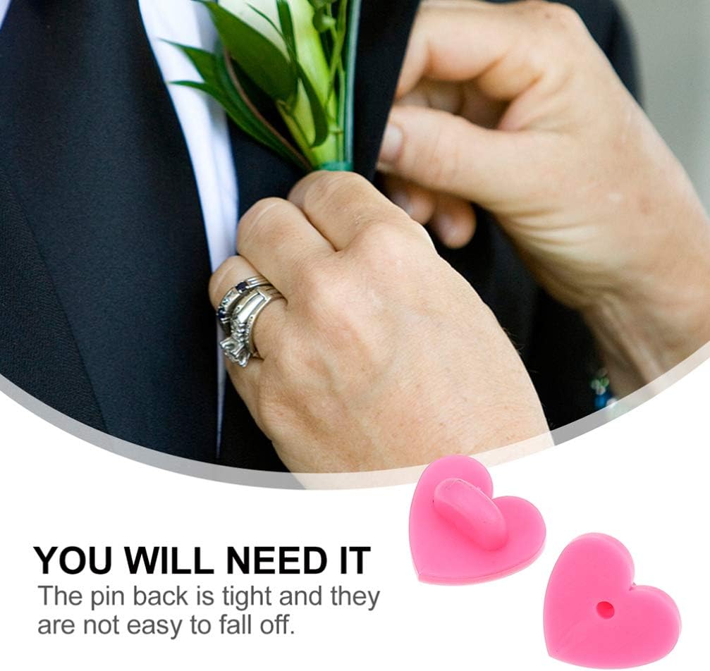 Rubber Brooch Clasps Pink 200pcs Pin Backs Heart Shaped