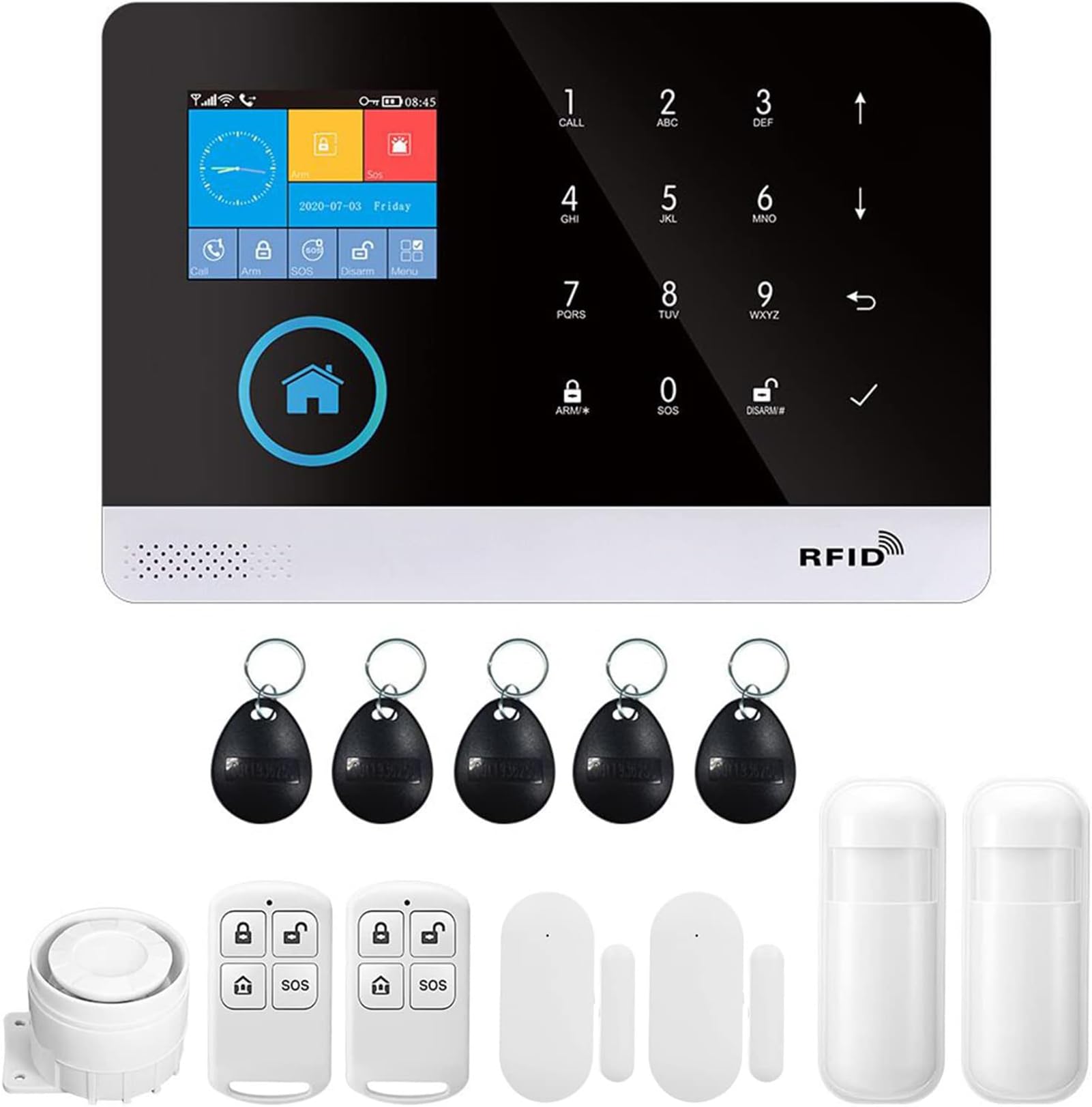 Wireless Home Alarm Security System 13PCS 433MHz LCD Display with Host Remote Controls Alarm Window Door Sensor WiFi+GSM Auto Dial Alarm Compatible with Alexa Google Home Voice Control