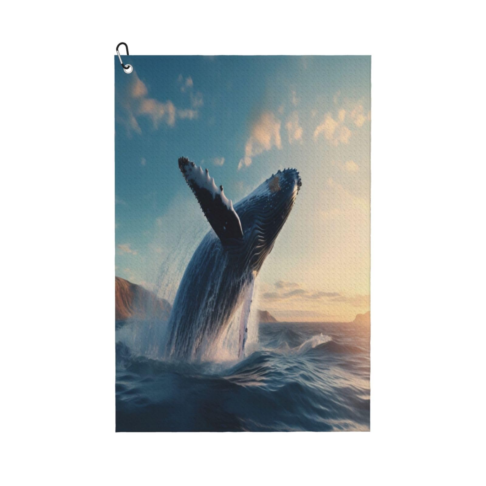AOOEDM Dancing Whale Print Golf Towel with Carabiner Clip Absorbent Microfiber Golf Towel for Cleaning Golf Ball Club Putter Iron for Golf Bag Trolly Belt Loop 16" X 24"