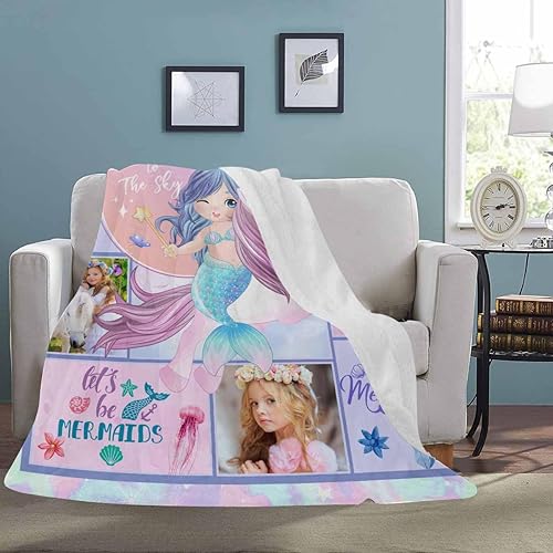 Miniatura 4 de Manta de fotos personalizada para bebés y niñas, manta de sirena personalizada con nombre para niños, niñas y adultos, 50 x 60 pulgadas, fabricada