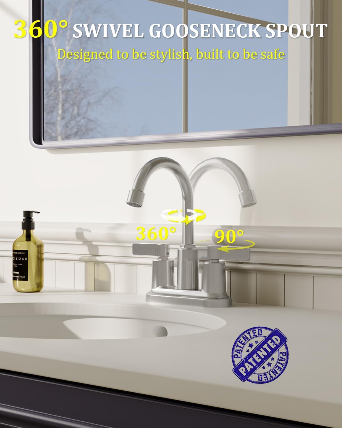 2 Pack Bathroom Faucets for Sink 3 Hole, Evolvegoods 4 Inch Brushed Nickel Bathroom Faucet with Pop Up Drain and 2 Supply Hoses, 2-Handle Centerset Faucet for Sink Vanity RV