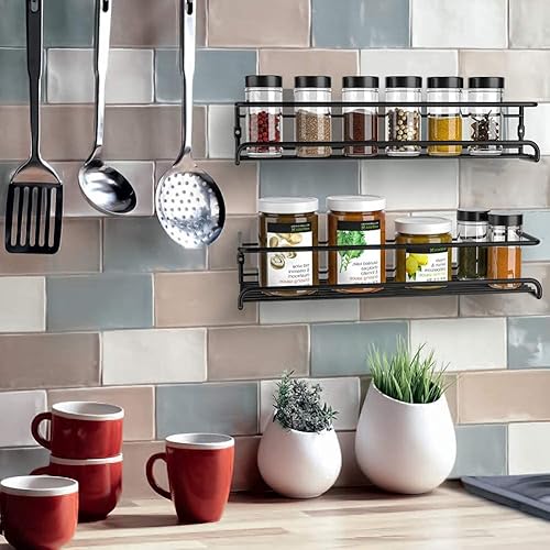 Miniatura 4 de Demoyaya Paquete de 4 organizadores de especias montado en la pared, estantes de especias con adhesivo o montaje con tornillo, organizador de