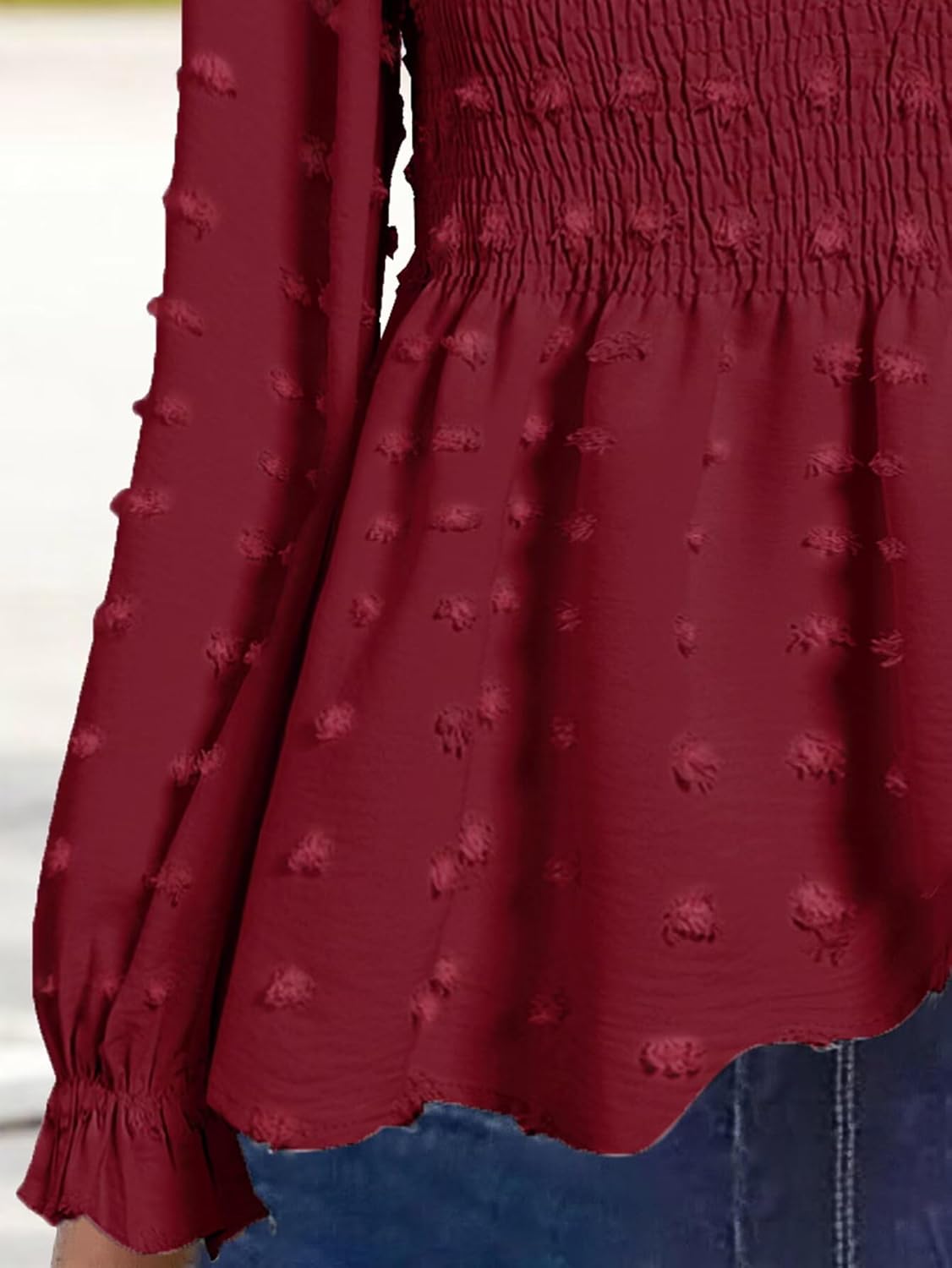 Flamingals Women's Long Sleeve Peplum Blouse Square Neck Cute Elegant Ruffle Smocked Babydoll Shirts - Image 4