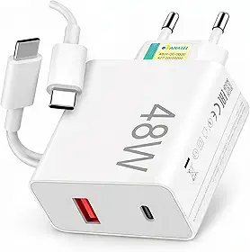 Carregador Turbo 48W Premium USB-C com Cabo USB-C - Carregamento Rápido Power Delivery e Quick Charge, Compatível com iPhone 15/16/17, Android, Samsung, Motorola e Xiaomi