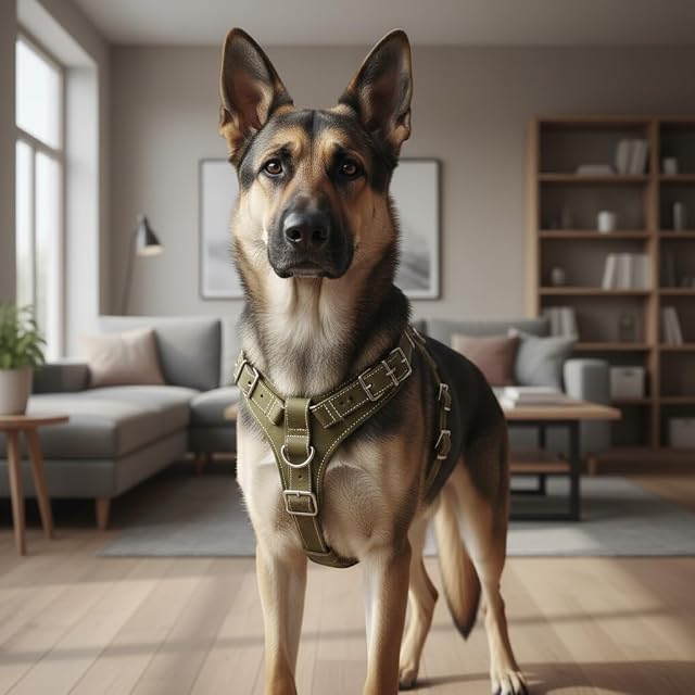 Foto 4 de 5 de JACK AND VANILLA, Arnés de Piel Resistente para Perros, Ajuste Personalizado 40-60 cm, Color Verde