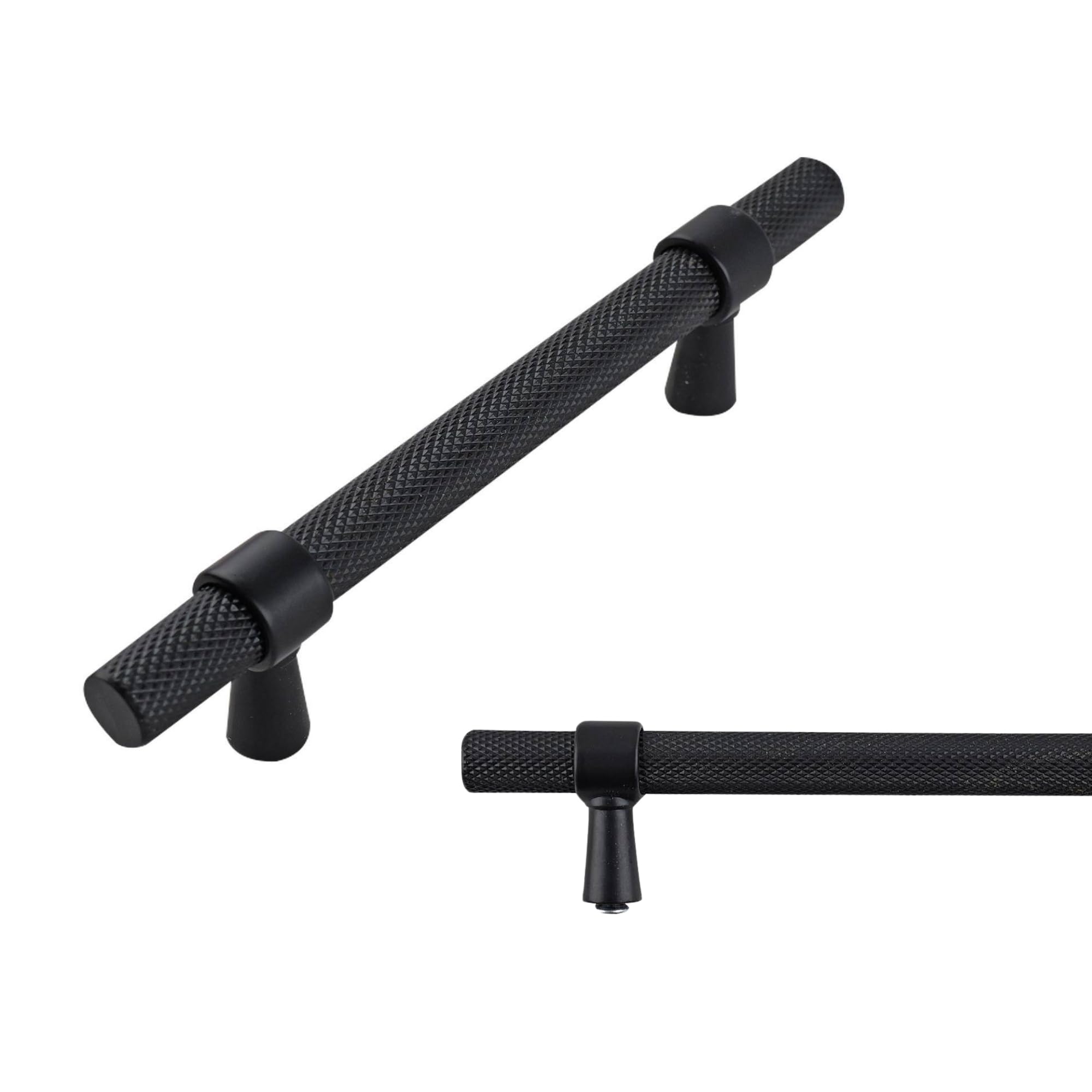 Keypak Black 10 Pack Knurled Kitchen Cupboard Handles, 96Mm Hole Centres, Aluminium T-Bar Pulls For Cabinet, Wardrobe Doors, Chest Of Drawers