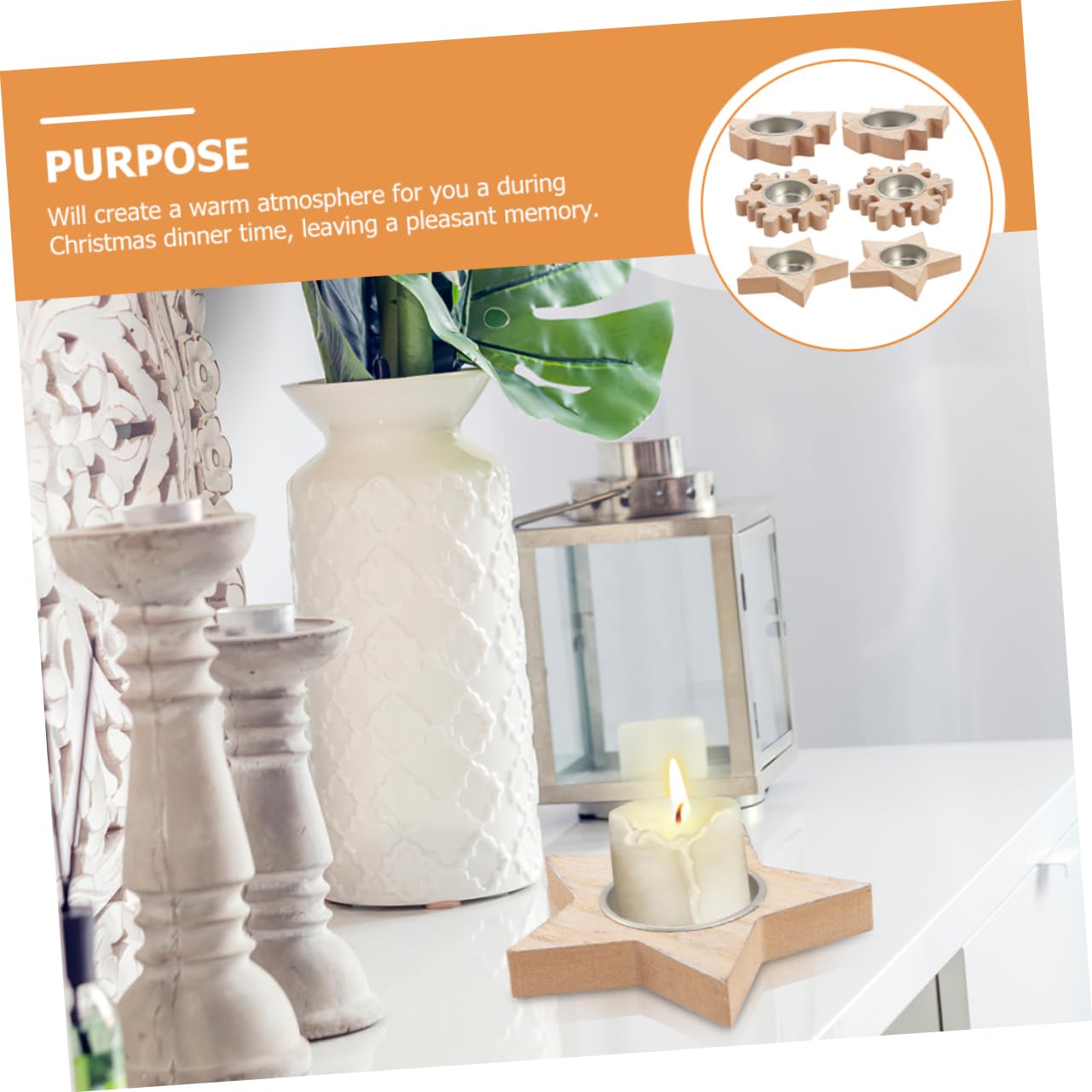 MUCKLILY 6pcs Wooden Tealight Candle Holders Creative Christmas Candle Holder Decoration for Home Table Centerpiece and Festive Events