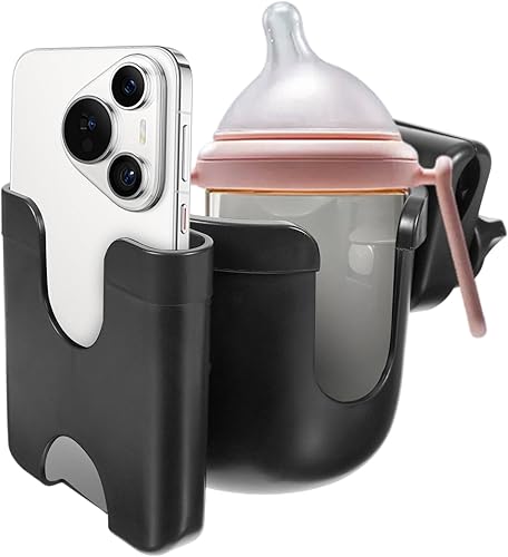 Portavasos para cochecito con soporte para teléfono, soporte para portavasos de cochecito con soporte para teléfono para doona, giratorio de 360, 2