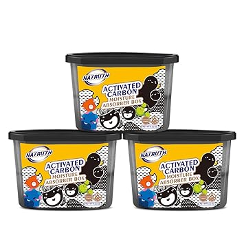 NATRUTH Activated Charcoal ,Moisture Absorber boxes 500mL (3 Packs), Closet Dehumidifier, Eradicate OdorMoisture Absorber, Dehumidifier for Closet ,Bathrooms, Kitchen & Study, Boats,RVs and More (3)