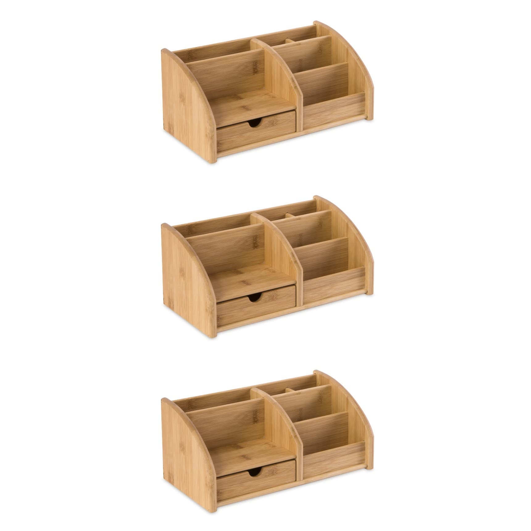 Osco Bamboo 6-Compartments & 1 Drawer Desk Organiser, Wooden Pen & Stationery Holder, Makeup & Cosmetics Sorter, Office Desktop Storage, Slim Desk Tidy, No Assembly Required — image 1