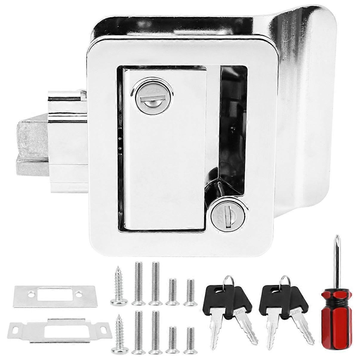 Joyhappst Image Color Rv Entry Door Lock,Travel Trailer Door Latch,Rv Lock Replacement Kit With Deadbolt Keys,For Horse Trailer Cargo Hauler A