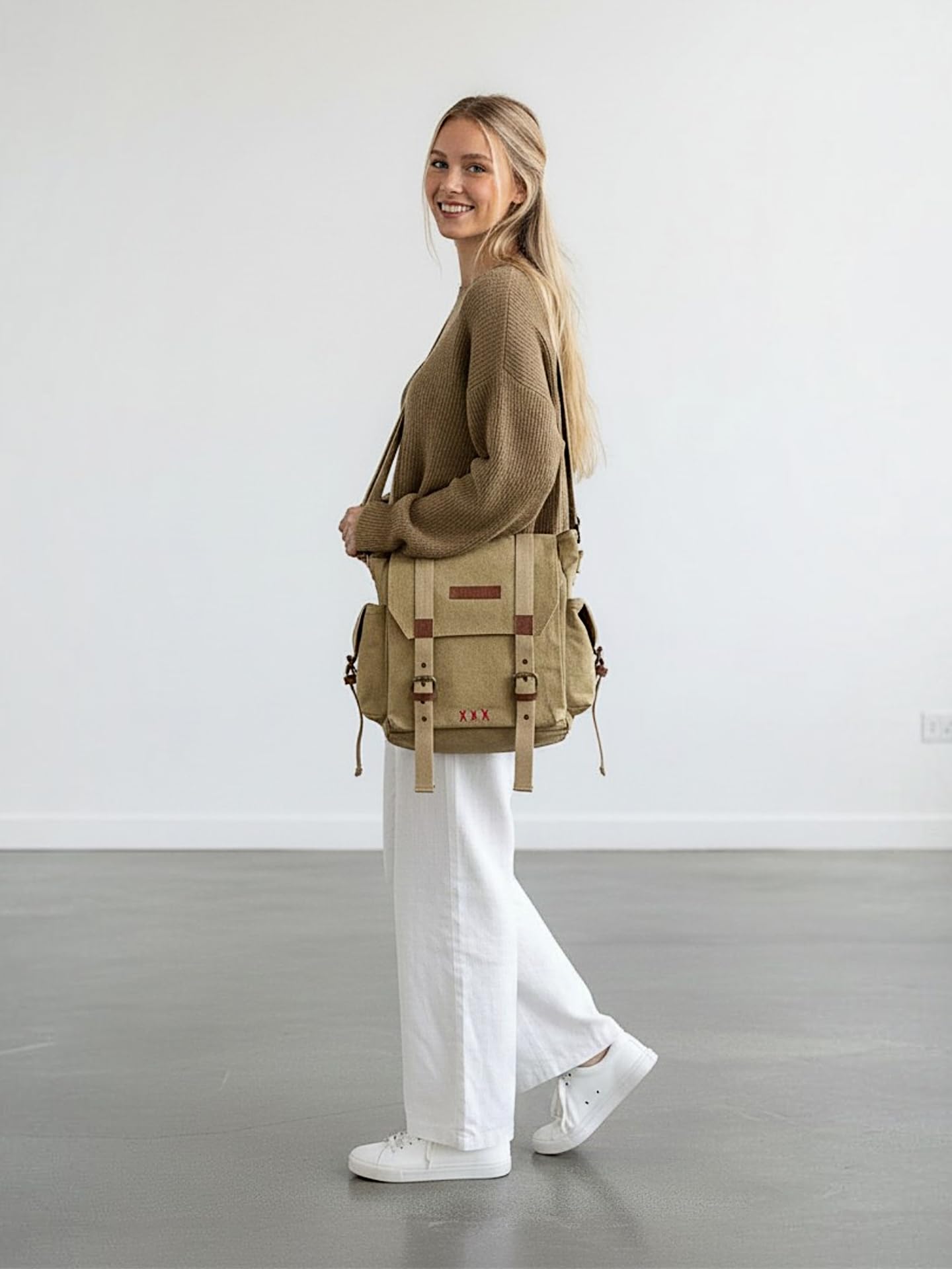 The House of Tara Olive Brown Cotton Canvas Sling Messenger Bag for Men and Women I Multipurpose Crossbody Bag I Travel Bag with Adjustable Strap | Unisex Sling Bag Crossbody Handbag for Office/Travel 3