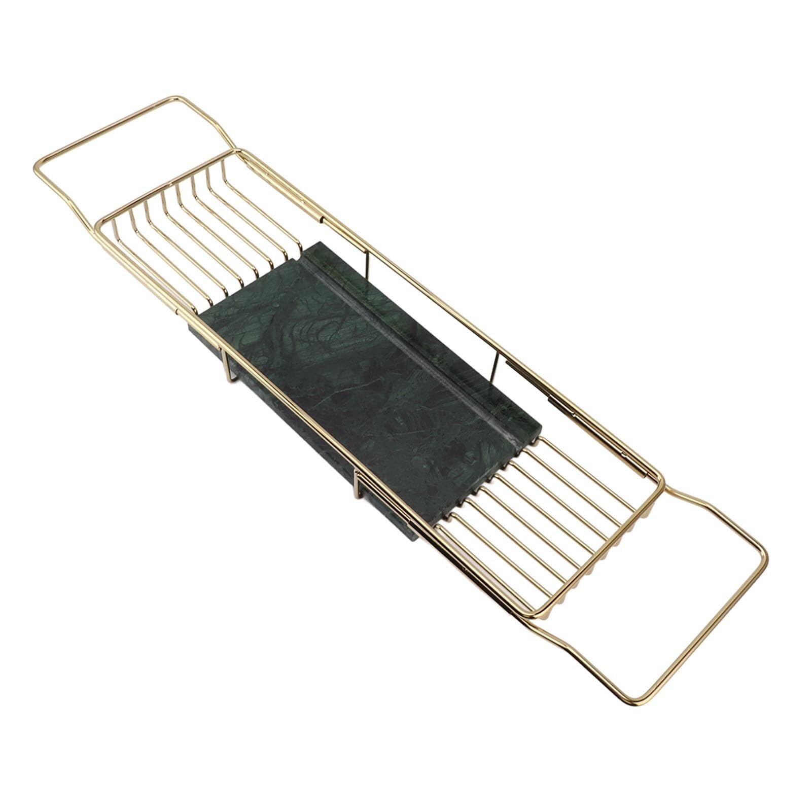 JKJZSALJ Over The Bathtub Shelf Rack - Bath Basin Table Tray For Shampoo & Essentials - Adjustable Wire Bathing Storage-Gold Green