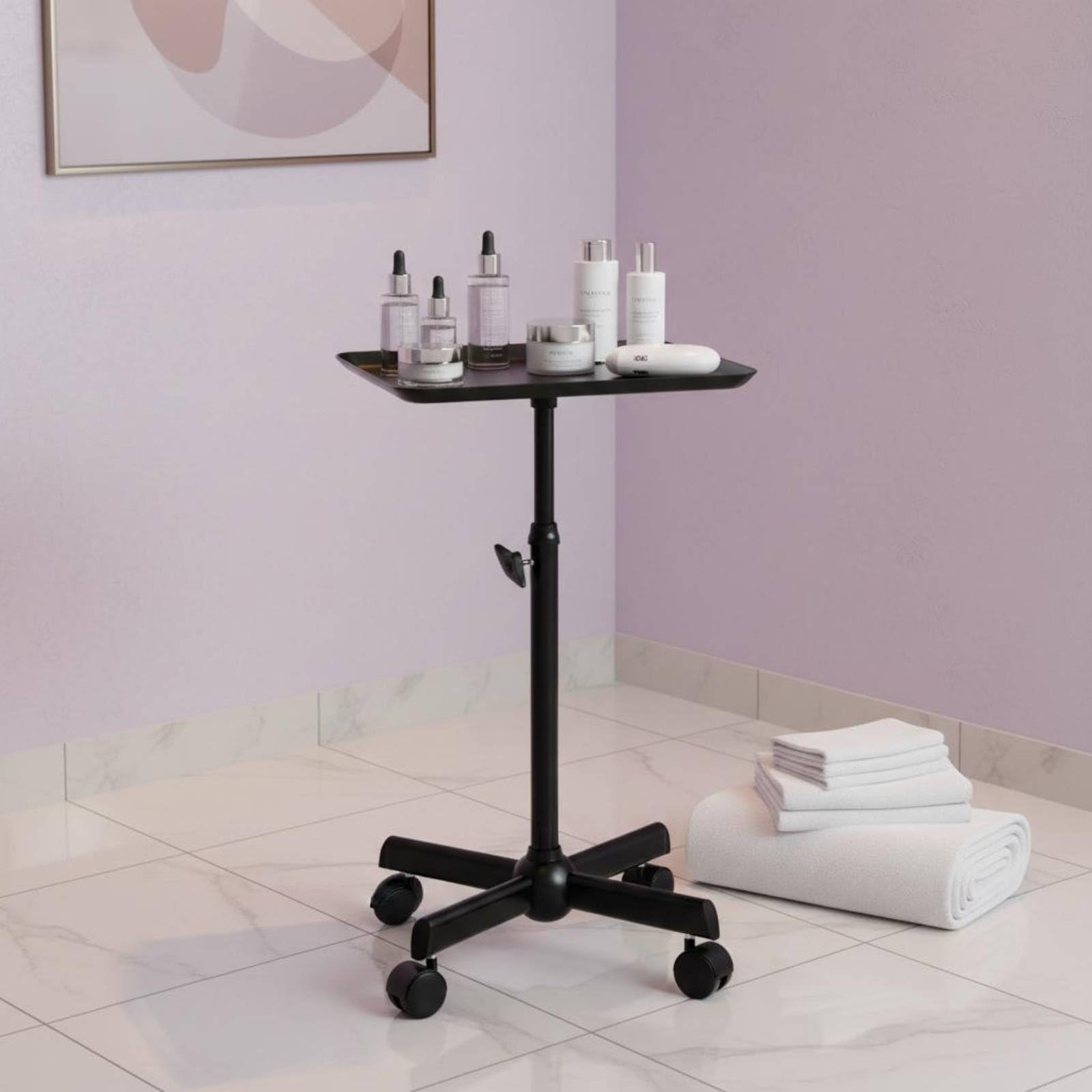 Plateau de Salon de Coiffure Chariot à roulettes Trolley Support Professionnel Réglable en Hauteur en Alliage d'Aluminium pour Organisation et, Argenté