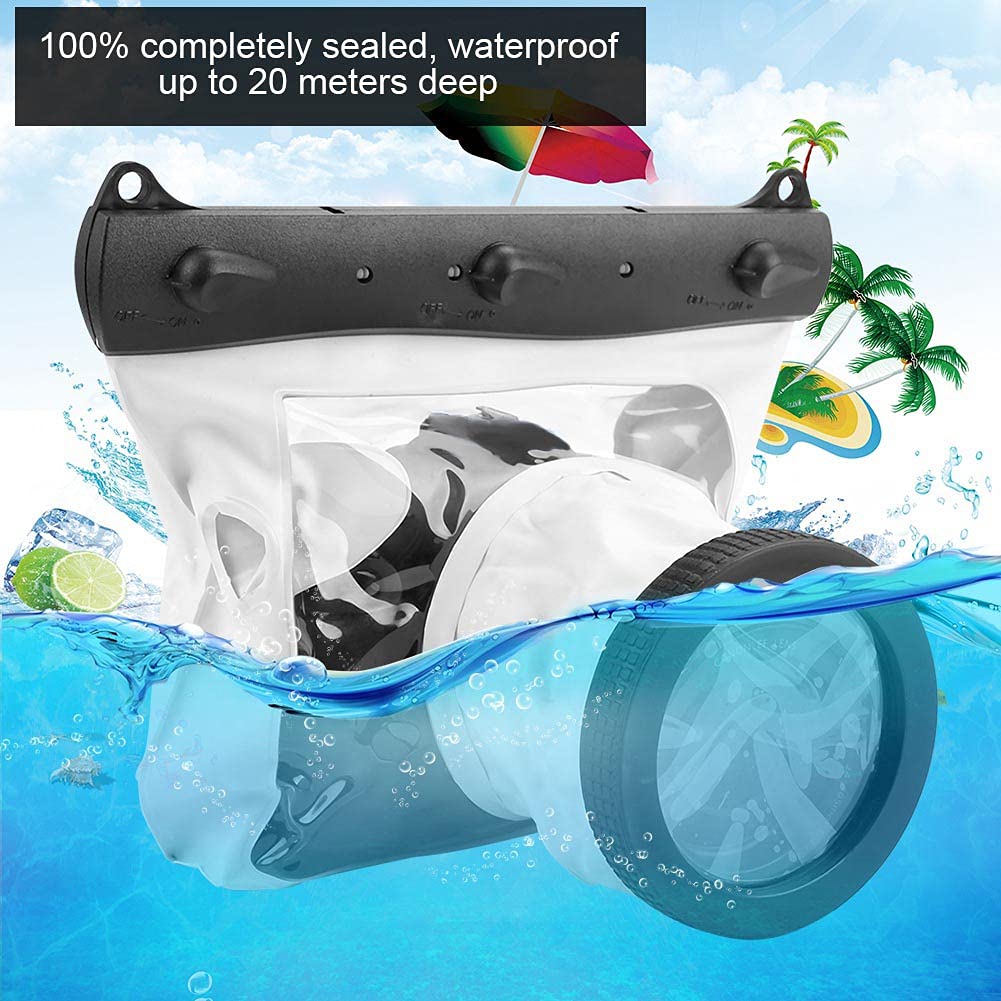 Sxhlseller Bolso Impermeable de la Carcasa de la Cámara, Bolso Seco Universal del Estuche de Dving Submarino para Cámaras DSLR(Blanco)