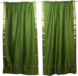 Mogul Interior 2 Green Sari Curtain Rod Pocket Panel Drape Home Decor 84X44