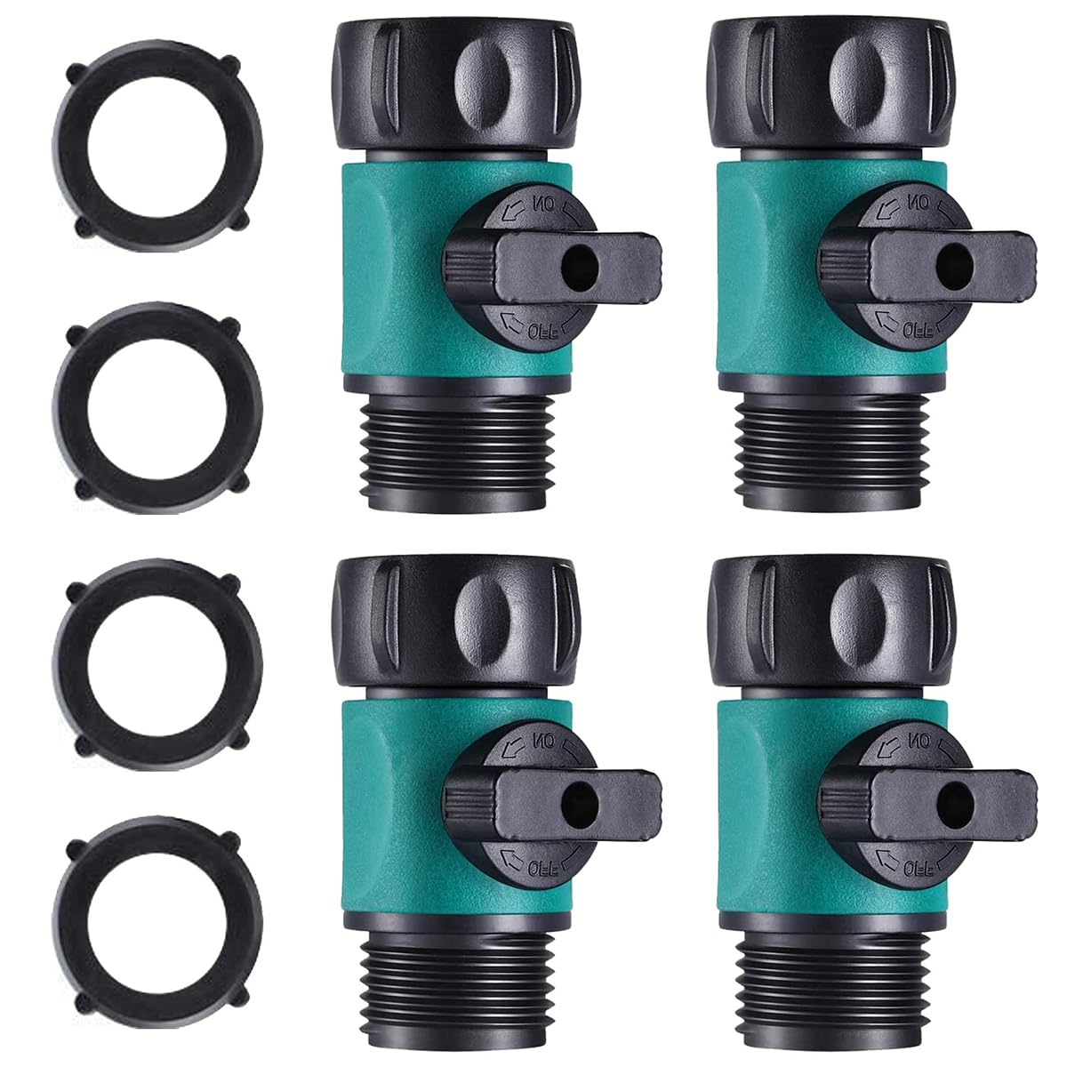 Riven Garden Hose Shut-Off Valve Pack, ABS Material, 3/4'' Thread Water Hose Connector, Durable Shut-Off Ball Valve Adapter (4 PACK)