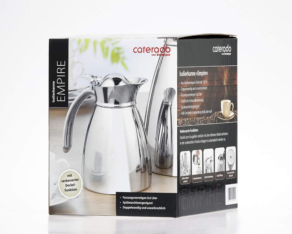 Esmeyer 305–076 Pichet Isotherme Empire, Double paroi 18/8, incassable Contenu : 0,6 L, Passe au Lave-Vaisselle, Acier Inoxydable, Argent