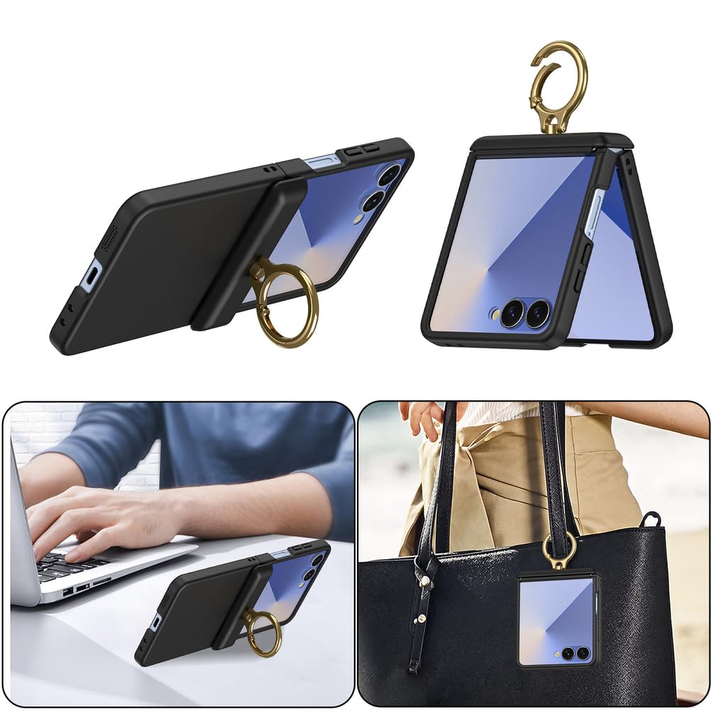 Étui pour Samsung Galaxy Z Flip 7, Ultra Mince Protection Écran Housse Charnière Antichoc avec Anneau Support Protectrice Dure PC Coque,Bleu,Flip 7
