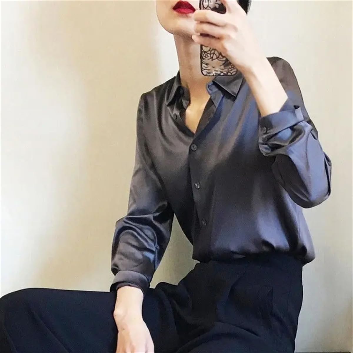 Blusa de seda de primavera para mujer, camisas elegantes con botones a juego