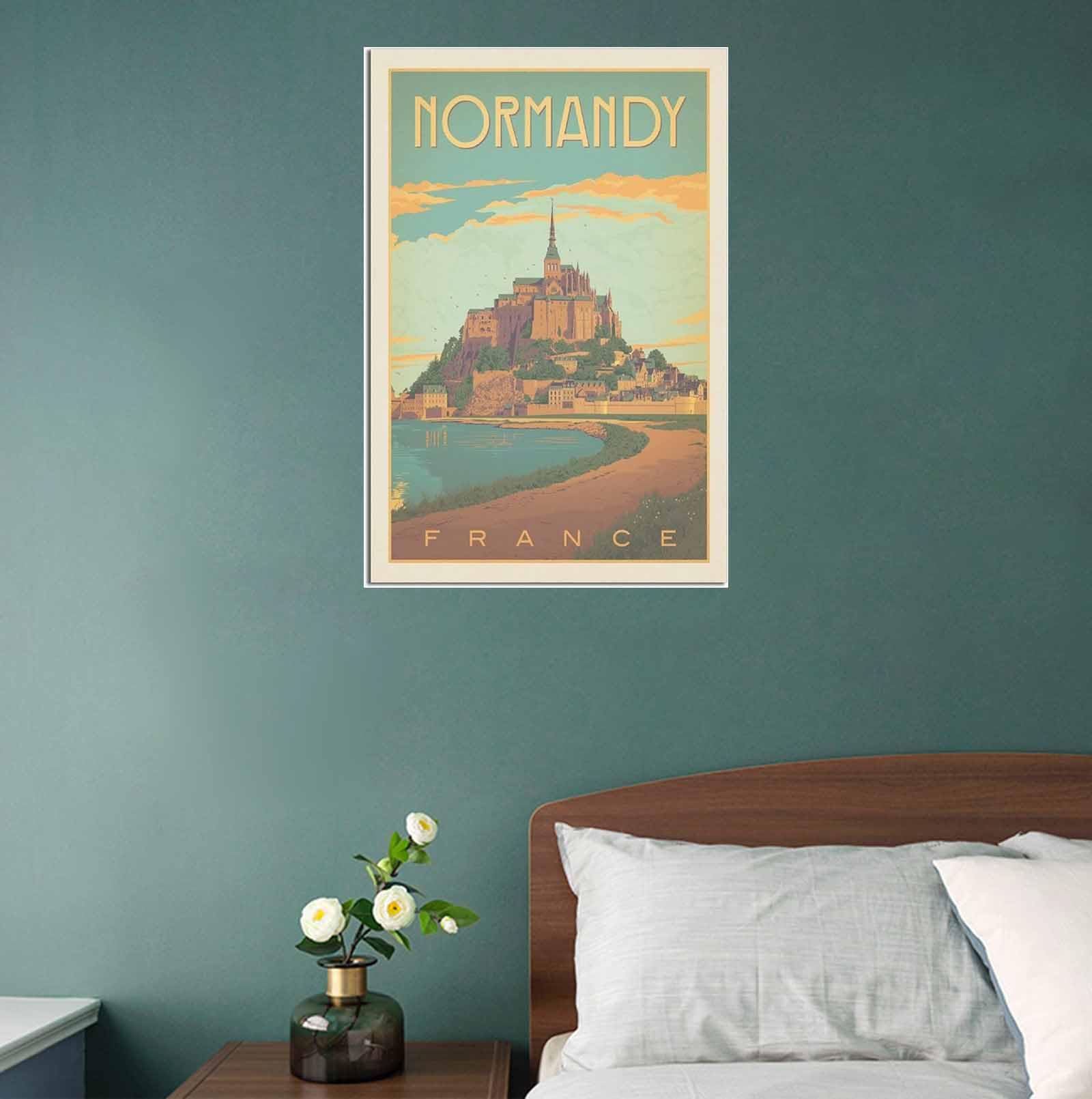 Affiche Toile Normandie France - Déco Murale Vintage 60x90 Cm Sans Cadre