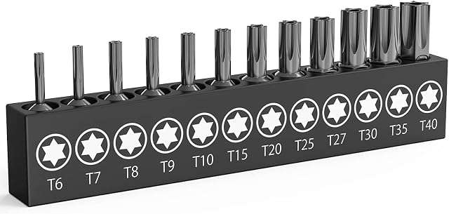 Magnetic Torx Bit Set 12pcs, Ancable 1/4" Hex Shank Security Torx Bit Set T6, T7, T8, T9, T10, T15, T20, T25, T27, T30, T35, T40 for Screwdriver, Pneumatic Drill, Pistol Drill