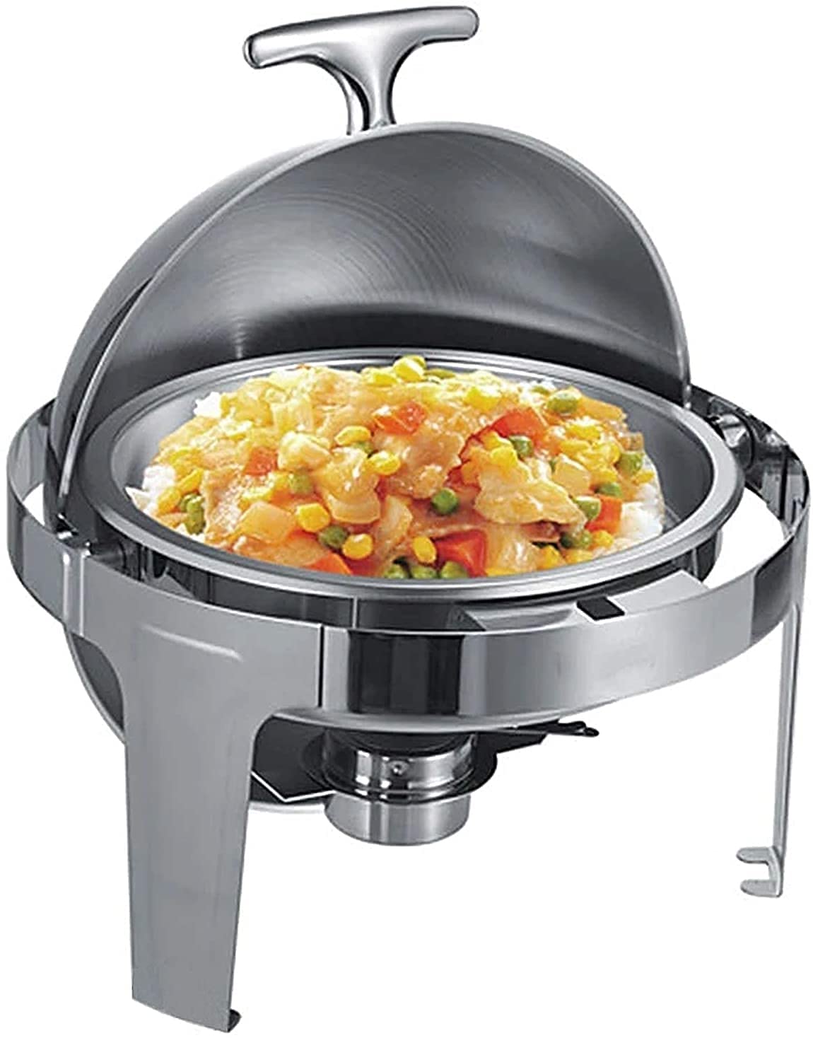 Scaldavivande Rotondo Con Coperchio Arrotolabile, Set Da 6,8 L In Acciaio Inox Di Dimensioni Standard E Scaldavivande Per Buffet Con Teglia Per Cibo, Teglia Per Acqua E Porta-Combustibile Per Matrimo