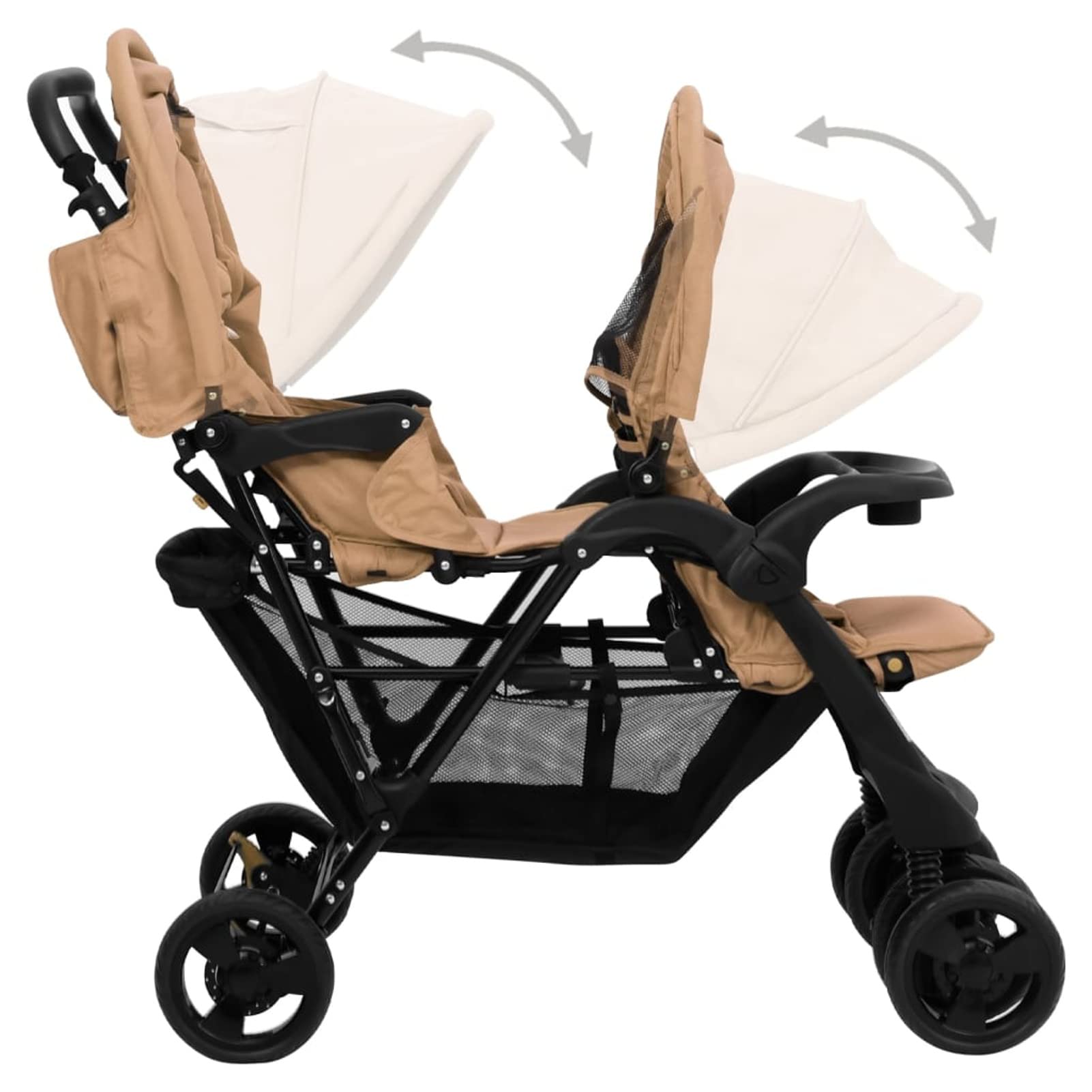 Carrito para Gemelos Tándem Cochecito de Bebé Silla de Paseo para Niños Diseño Plegable Cochecito de Gemelos Acero Gris Taupe y Negro
