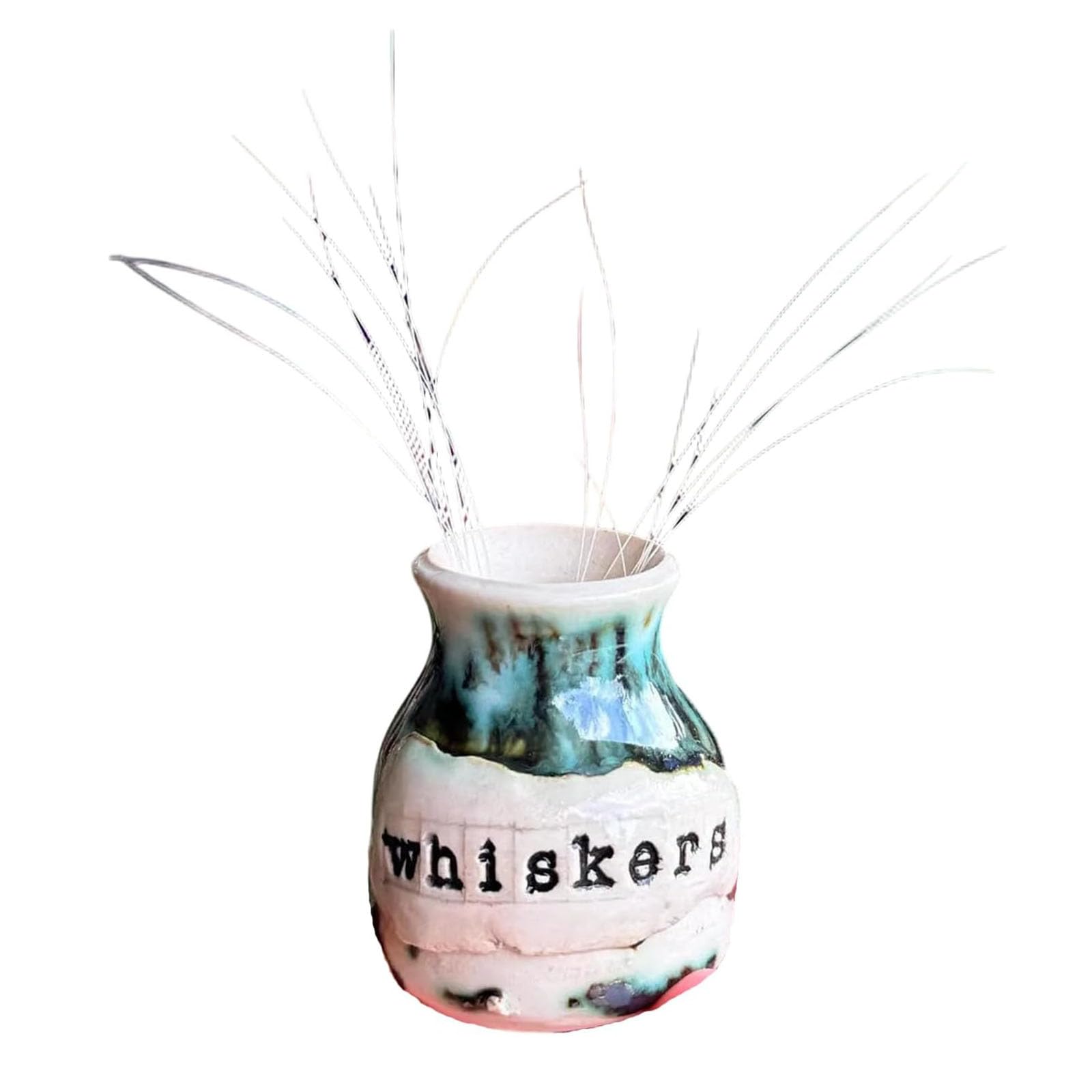 Hand-Thrown Whiskers Keepsake Vase, Cute Whiskers in The Jar Pottery Vase, Cat Whisker Jar for Feline Owners Thoughtful Meaningful Memorial Gift for Pet Lover (#F)