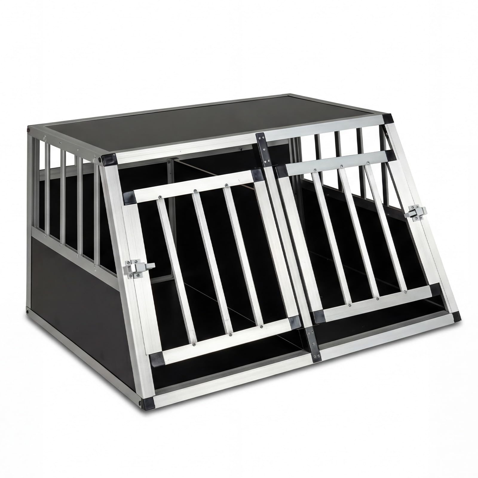 COSTWAY Aluminium Car Dog Crate, Chew-proof Dog Transport Crate Travel Box with Lockable Door, Trapezoidal Puppy Cage Pet Carrier for Truck Camping (89 x 69 x 50.5cm, with Removable Divider) — image 1