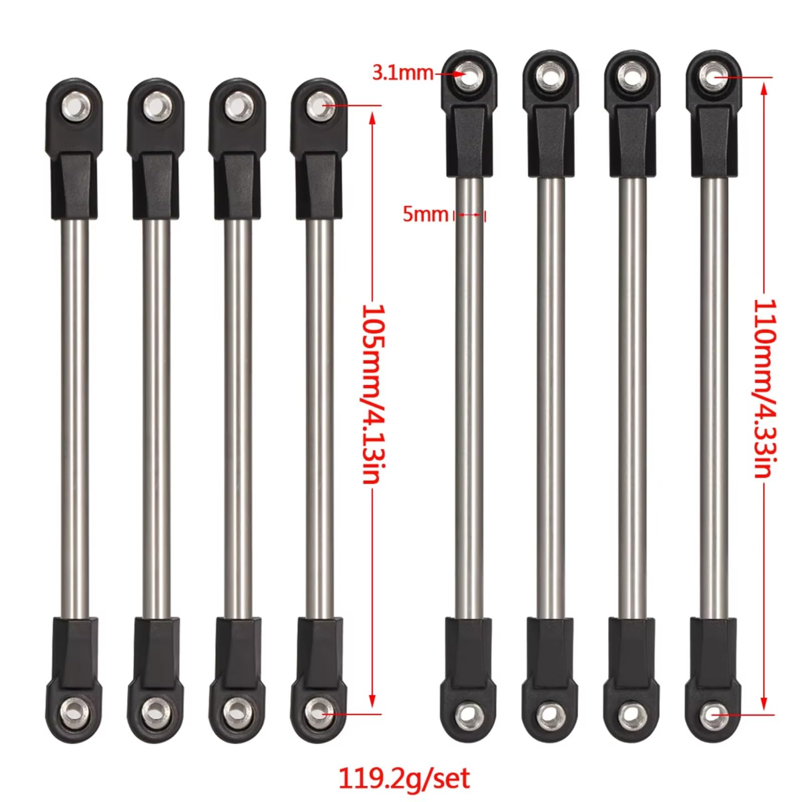 Pour SCX10 D90 TF2 1/10 Acier Inoxydable Châssis Jeu Biellettes Direction Empattement 275 Mm Avec Embouts M4 Pièce Rechange Chenille RC 275WB PièCes ModèLes Rc