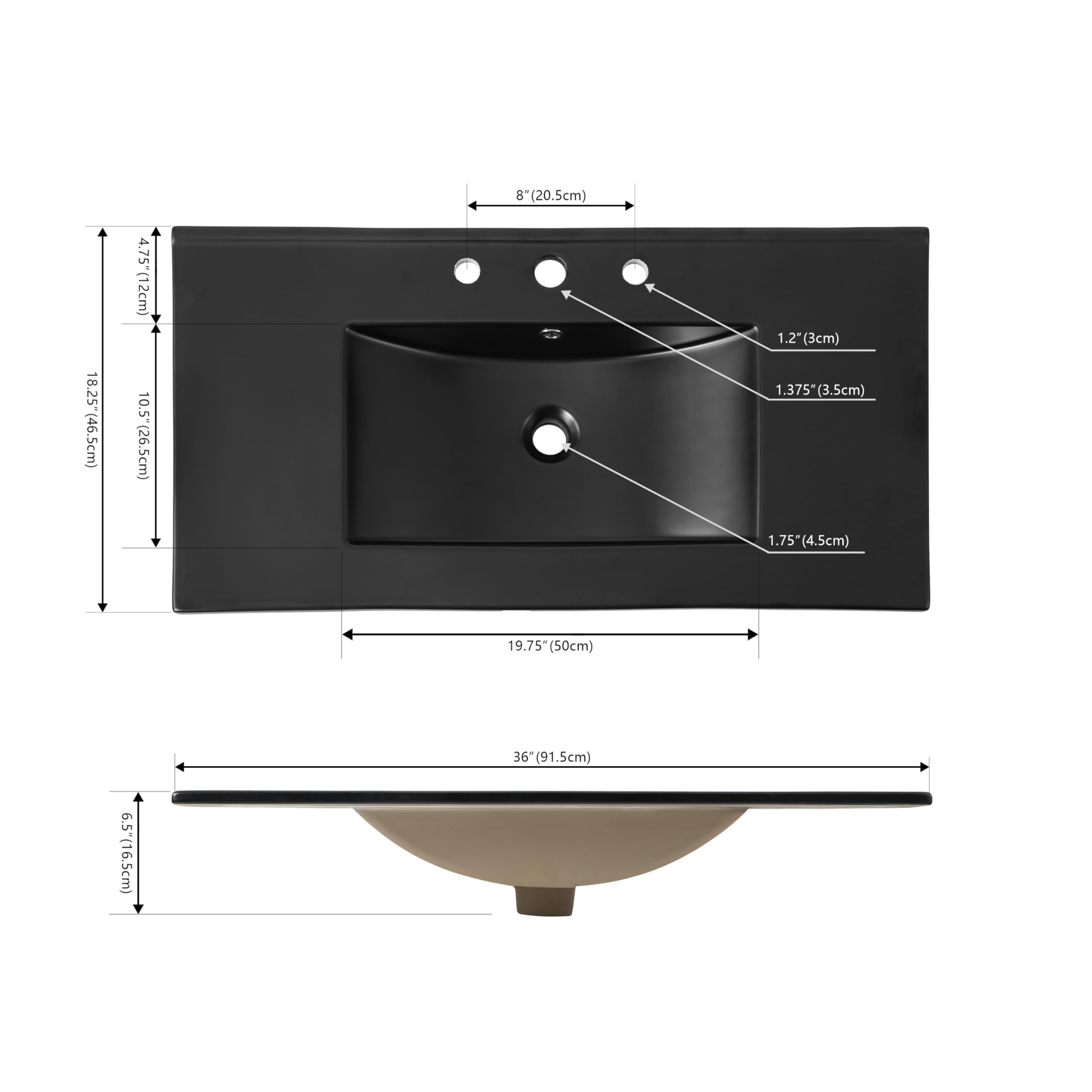 JONATHAN Y SNK1003B Ancillary 3-Hole 36 in. W x 18.25 in. D
