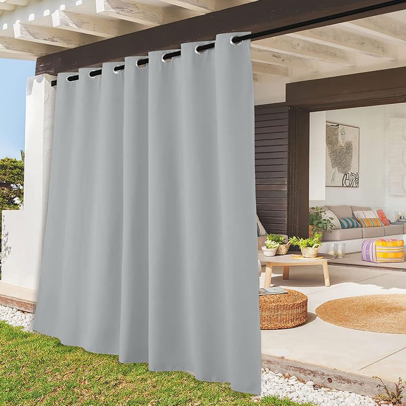 Outdoor Vorhang Wetterfest Sonnenschutz mit Ösen, Wasserdicht Blickdicht Outdoor Gardine für Pavillon Balkon Strandhaus, Benutzerdefinierte Größe - 1 Stück, Grau, B210xH230cm