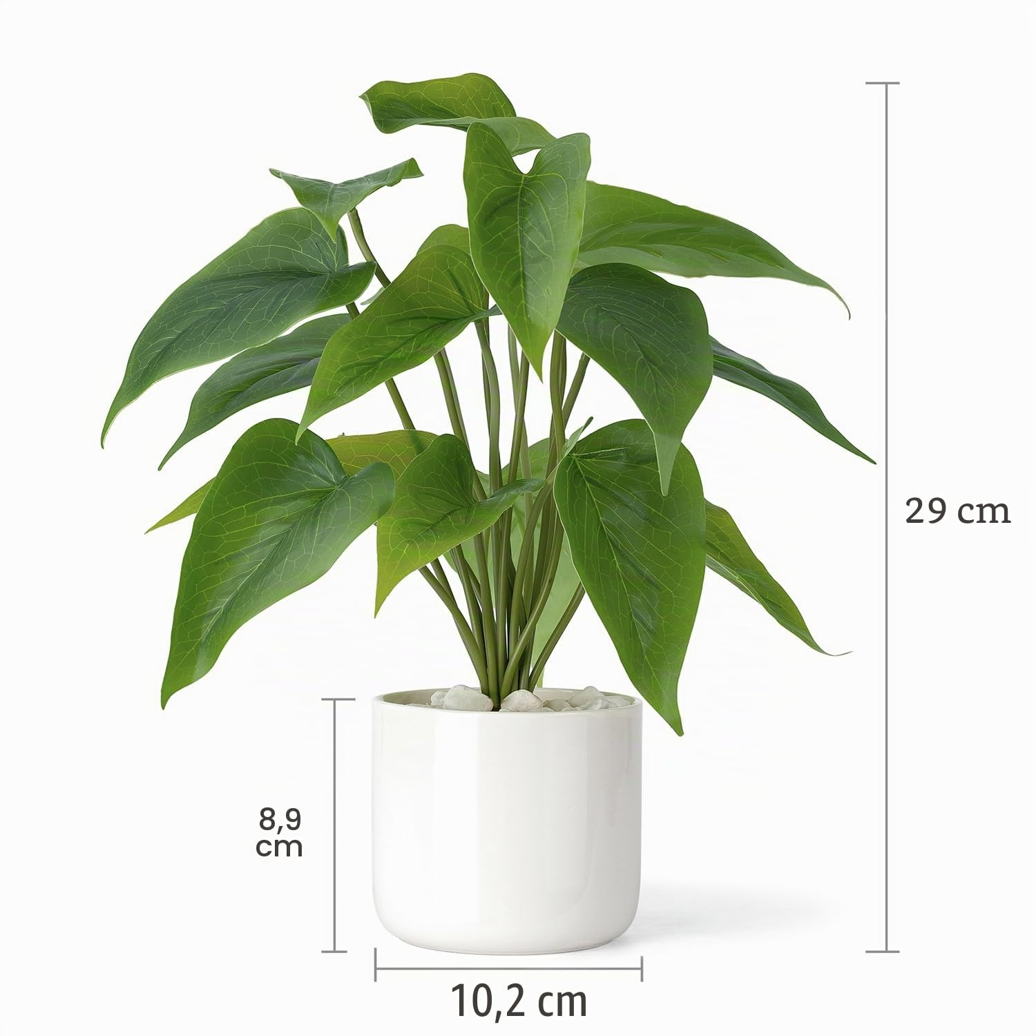 Mkono Piante finte in vaso di ceramica, piante artificiali in vaso da 28 cm, per la decorazione della casa, pianta finta foglia verde con moderna fioriera bianca per scrivania, mensola per ufficio,