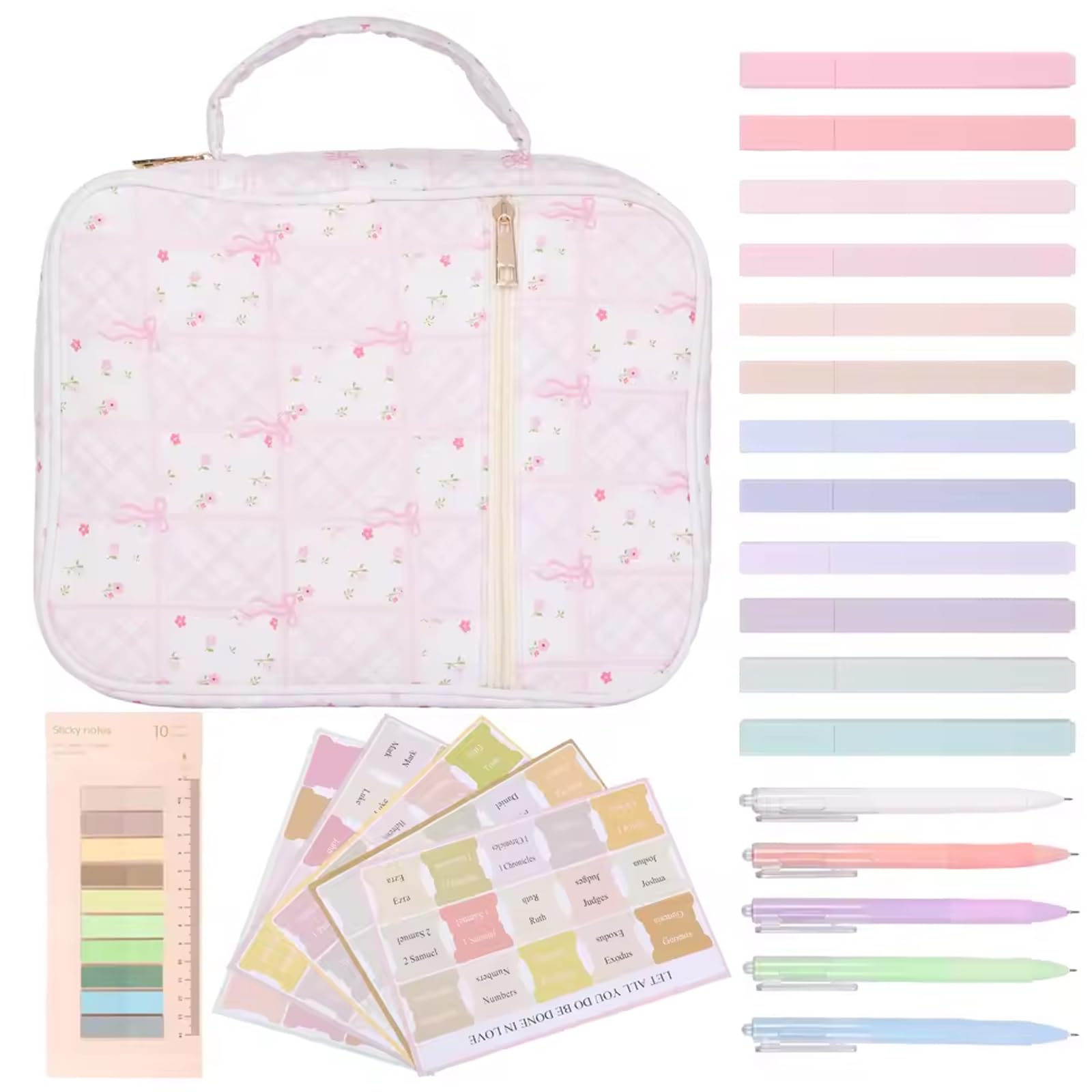 Bible Kit, Bible Case for Women Large Capacity Kit with Tabs, Pens, Sticky Notes, Highlighters, Bibles Study with Handle 8.9x11.4x3.2 Inch Style 2