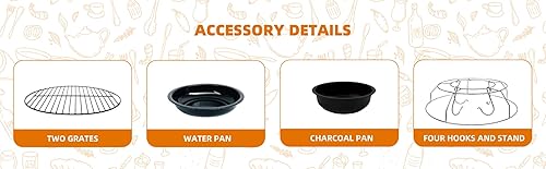 Miniatura 9 de Parrilla de barbacoa de humo multiusos esmaltada de 17 pulgadas, temperatura ajustable, vertical, resistente, horno de pizza en patio, área de