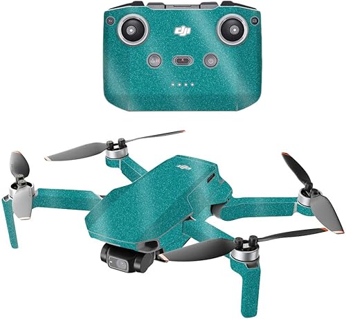 MightySkins Glitter brillante compatible con DJI Mini 2 Dron portátil  Verde azulado sólido  Acabado de purpurina protector, duradero de alto brillo
