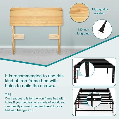 Miniatura 6 de Cabecera de cama individual, cabecera para dormitorio con estantes de almacenamiento, cabecero de madera rústica independiente con tomas de