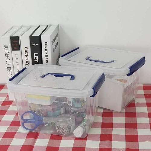 Miniatura 6 de Ggbin Caja de almacenamiento transparente de 6 cuartos con asa y pestillos - Paquete de 4