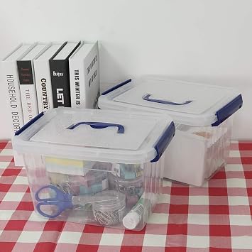 Ggbin 4 Pack 6 Quart Latching Storage Box, Small Lidded Storage Container Bin with Handle, Clear