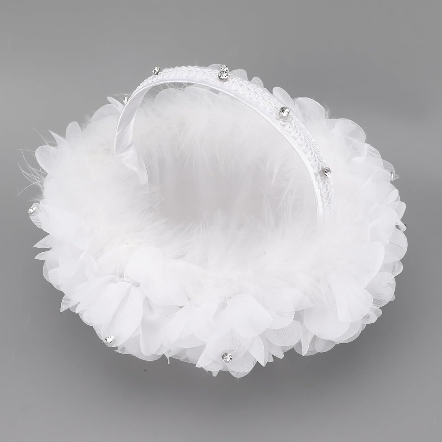 Flower Girl Basket, Wedding Basket, Petal Basket With Ribbon, White Flower Girl Basket Petal Beaded Decoration
