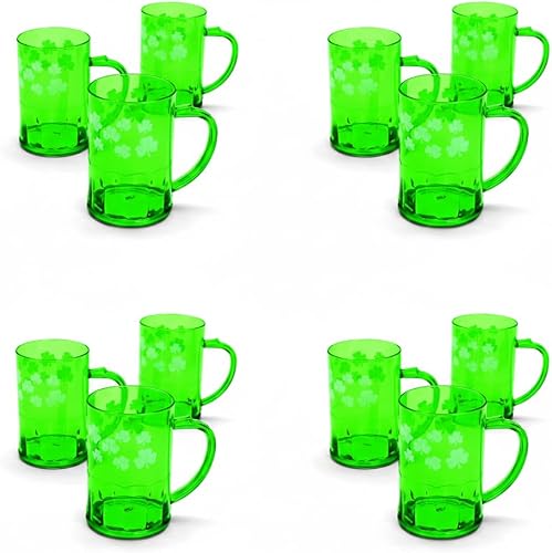 Fun Express St. Patrick's Day Shamrock Mugs (set of 12 plastic 14 oz cups) - Reusable Hard Plastic - Party Supplies
