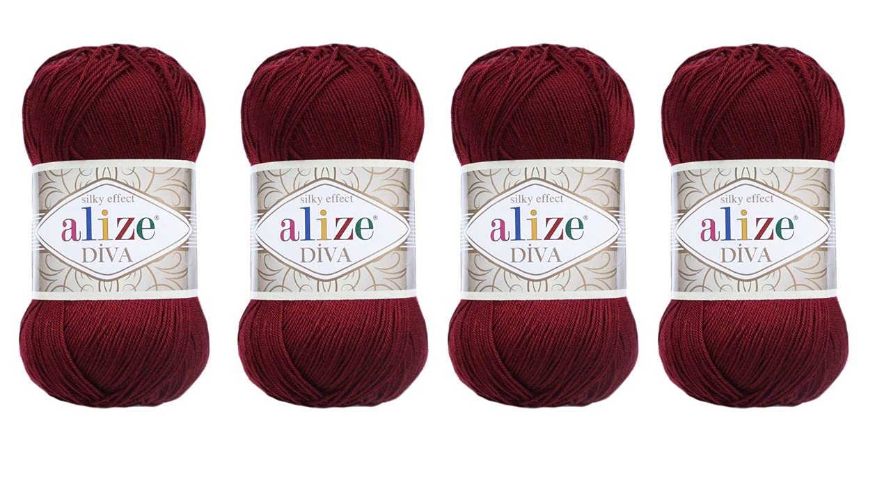 4 Balls Hand Knitting Yarn 100% Microfiber Acrylic Yarn Alize Diva Silk Effect Thread Crochet Art Lace Craft Lot of 4 skeins 400gr 1532yds (57)